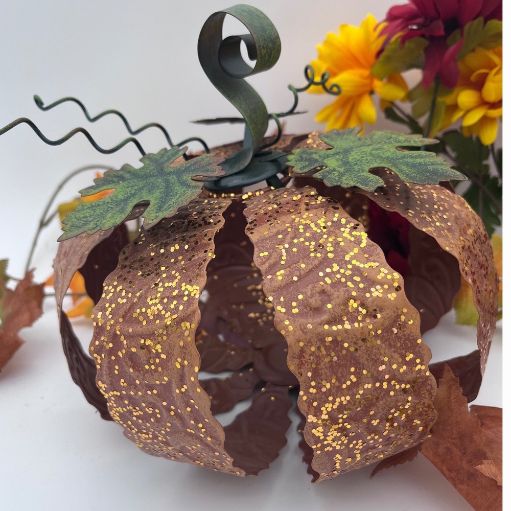 Unbranded Metal Pumpkin Decor Small Bronze Gold Excellent Glitter Harvest Fall